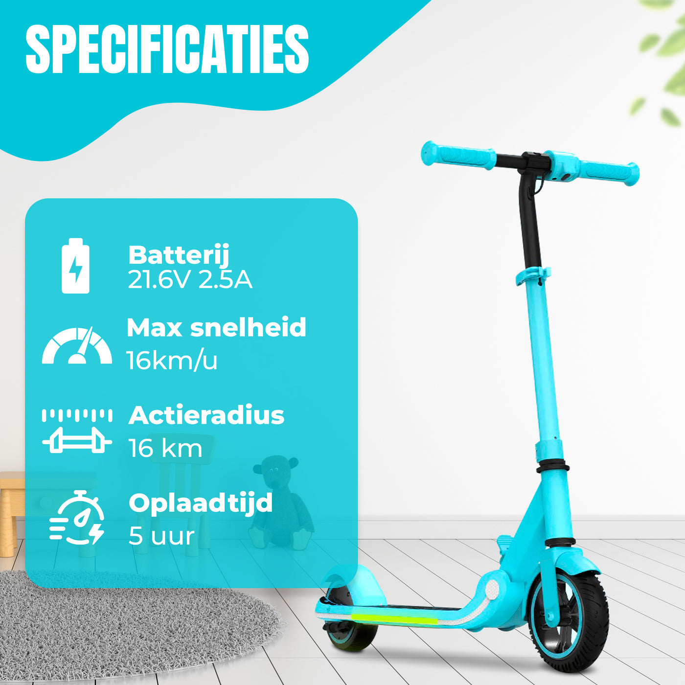 Elektrische Step - Blue kids  – 16 km/u